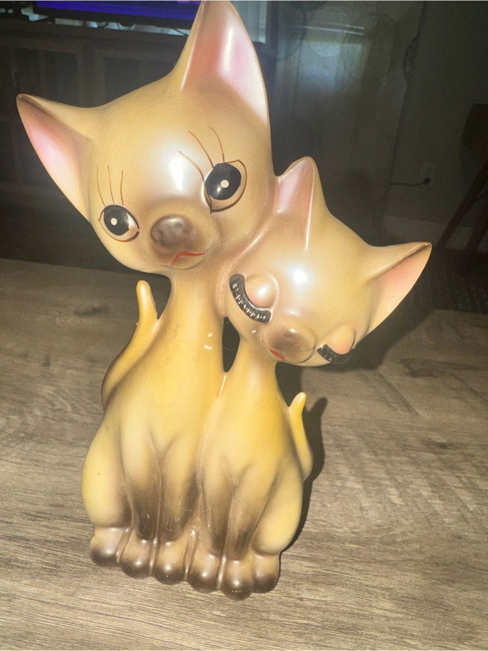 Vintage Two-Cat Figurine - Yellow and Brown Decorative Cat Statue